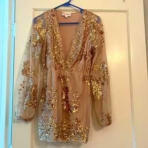 Like new rose gold sequin romper with detachable belt